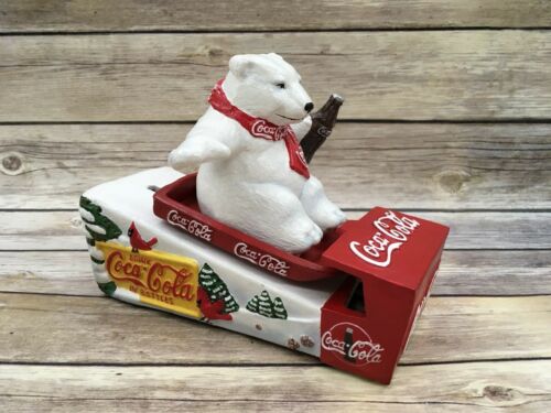 Danbury Mint 2000 Coca Cola Mechanical Bank Polar Bear Sled Cast