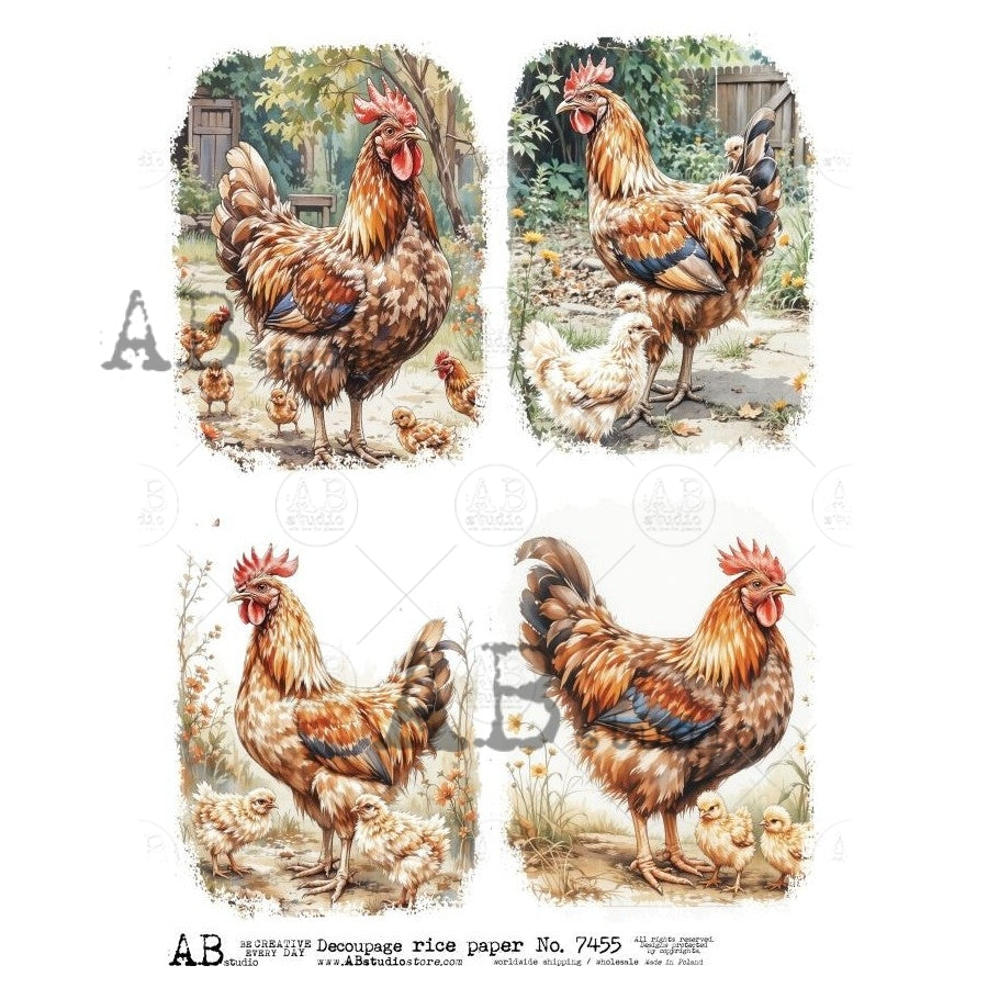 Chicken Scenes #7455 | A4 Rice Paper – Piglet's Closet